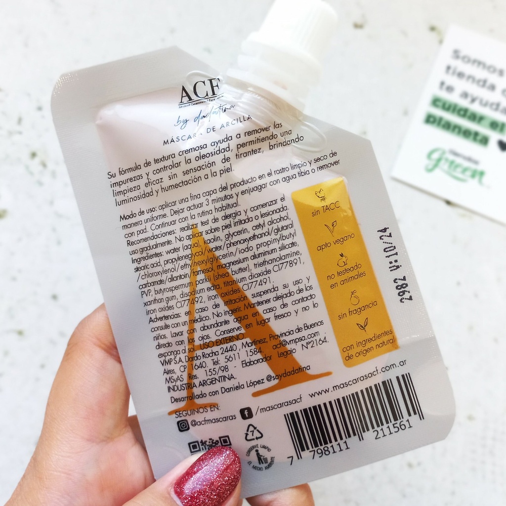 900 - Máscara de arcilla - Cont. neto: 30 ml - Marca: ACF By Dadatina - numero: 900