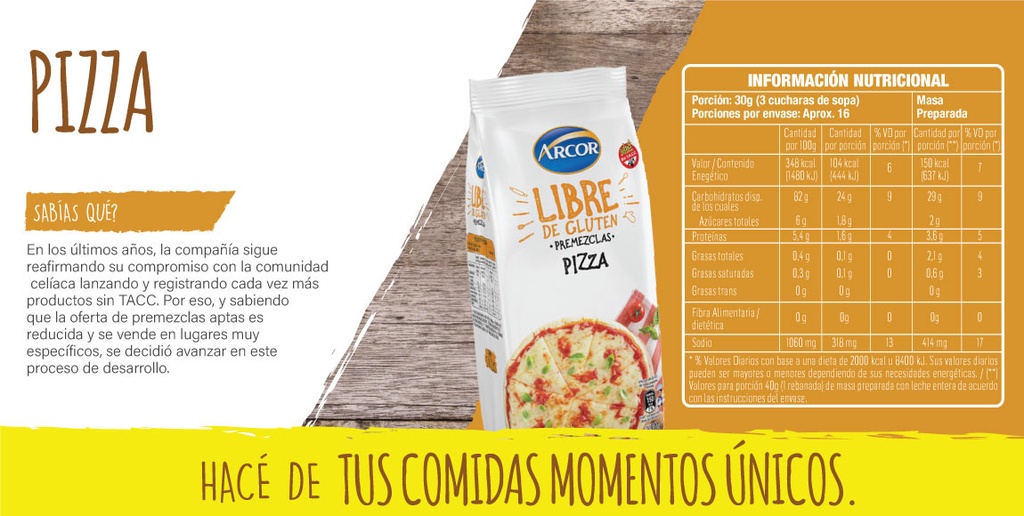 1108 - Premezcla libres de gluten Pizza - Cont. neto: 500 gr - Marca: Arcor - numero: 1108