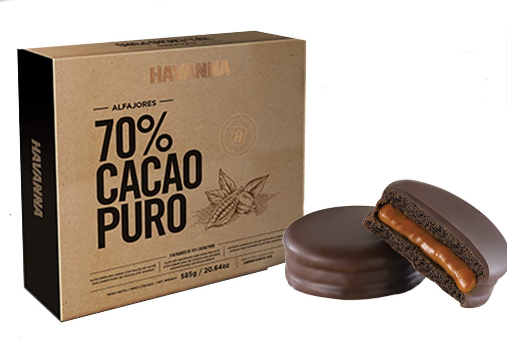 Alfajores cubierto con cacao 70% puro - Pack x 9 u. - Marca: HAVANNA