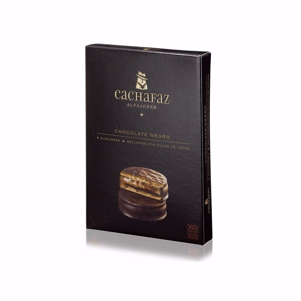 Alfajor relleno con dulce de leche cubierto de chocolate  - Pack x 6 u. - Marca: CACHAFAZ