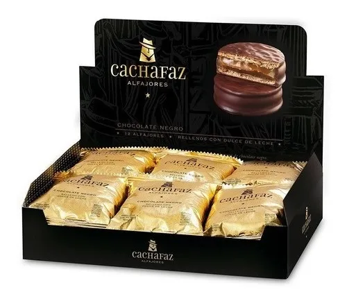 Alfajor relleno con dulce de leche cubierto de chocolate  - Pack x 12 u. - Marca: CACHAFAZ