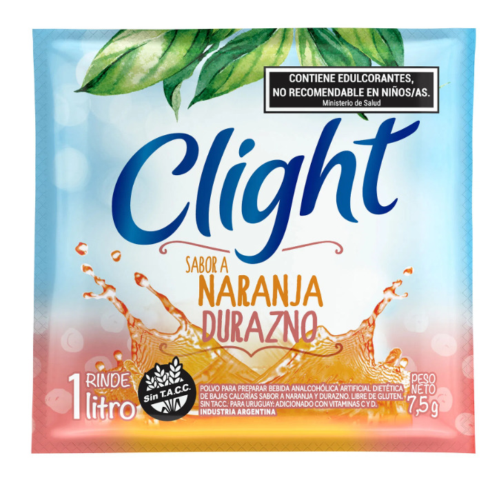 Jugo en polvo sabor Naranja y Durazno - 8 grs / 0,28 Oz. - Marca: CLIGHT