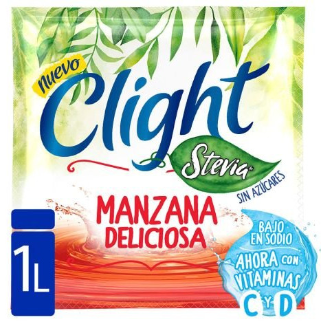 Jugo en polvo con stevia sabor Manzana Deliciosa - 8 gr / 0,28 Oz. - Marca: CLIGHT