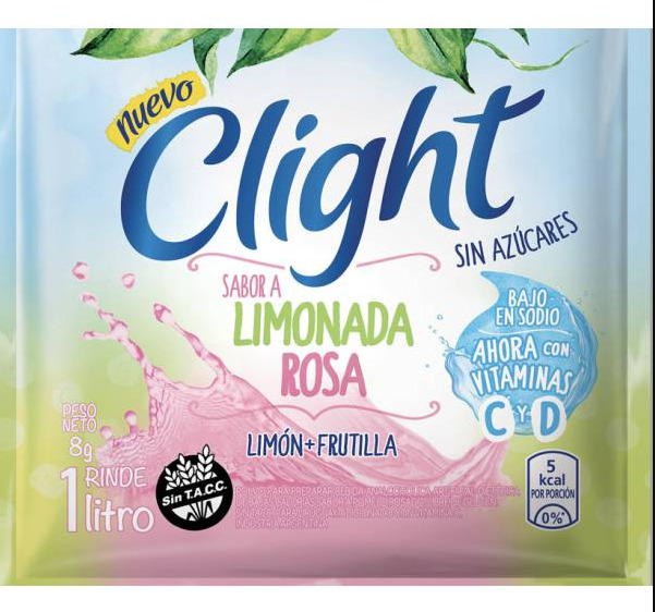 Jugo en polvo sabor Limonada Rosa - 8 gr / 0,28 Oz. - Marca: CLIGHT