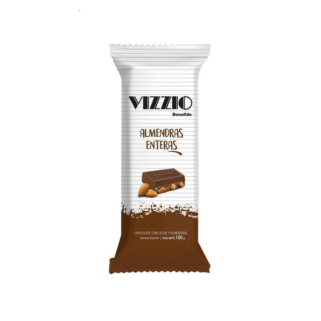 Tableta de chocolate Vizzio con Almendras enteras - 100 g / 3,5 Oz. - Marca: BONAFIDE