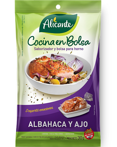 Cocina en bolsa sabor albahaca y ajo - 30 gr / 1,05 oz. - Marca: ALICANTE
