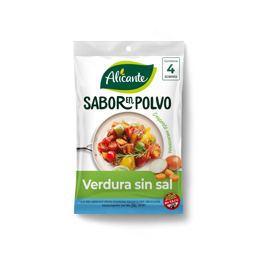 Sabor en polvo Verdura bajo en sodio - 24 gr / 0.84 Oz. - Marca: Alicante