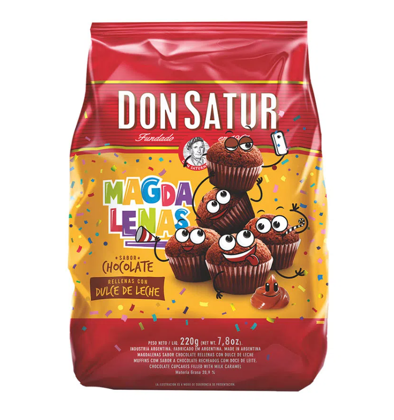 Magdalenas de chocolate con relleno de dulce de leche - 220 gr / 7,7 Oz. - Marca: DON SATUR