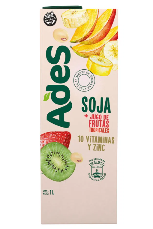 Bebida a base de soja Frutas tropicales - 1 L / 33.8 fl Oz. - Marca: AdeS