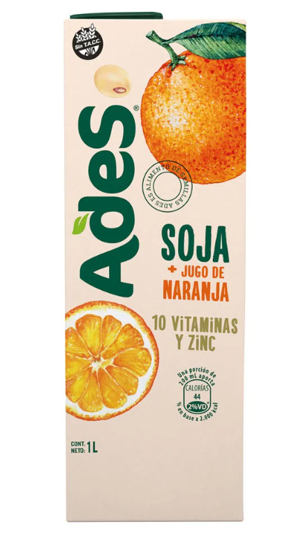 Bebida a base de soja Naranja - 1 L / 33.8 fl Oz. - Marca: AdeS