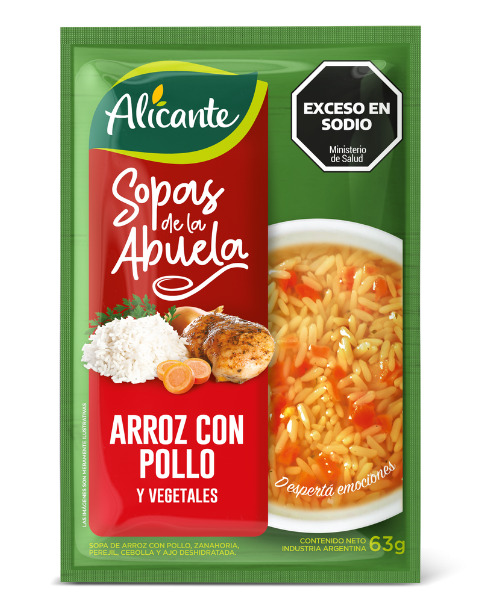 Sopa de pollo con arroz y vegetales  - 63 gr / 2,2 Oz. - Marca: ALICANTE