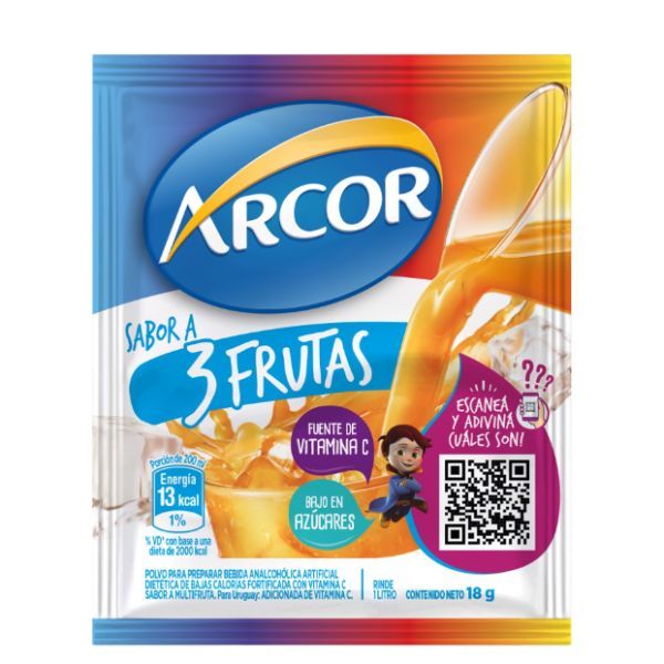 Jugo en polvo sabor 3 frutas - 18 gr / 0,6 Oz. - Marca: ARCOR