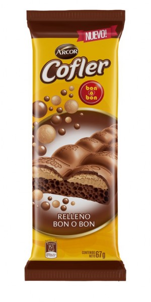 Tableta aireada Cofler con relleno bon o bon - 67 gr / 2,36 Oz.