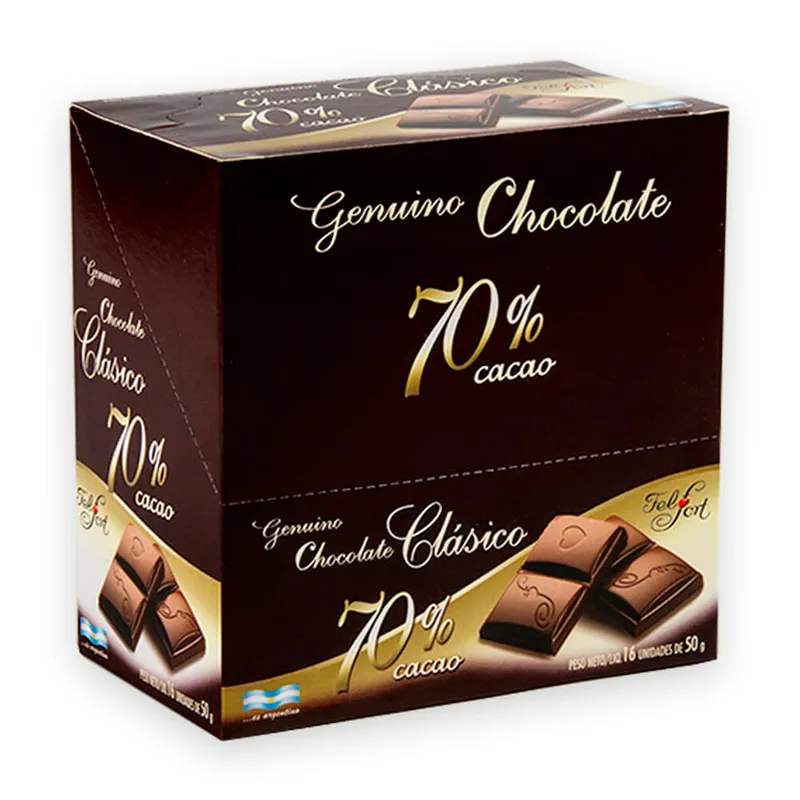 Chocolate Clásico 70% (16 x 50 gr.) - 800 gr. / 28.2 Oz. - Marca: FELFORT
