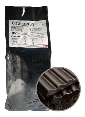 Chocolate amargo 100% cacao - 1Kg. / 2,2Lb. - Marca: COLONIAL