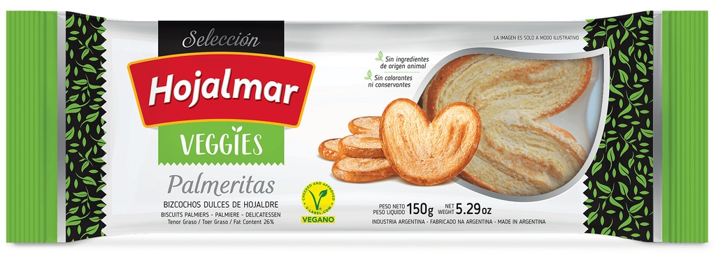 Galletitas dulces tipo palmeritas - veggies - - 150gr. / 5,29Oz. - Marca: HOJALMAR