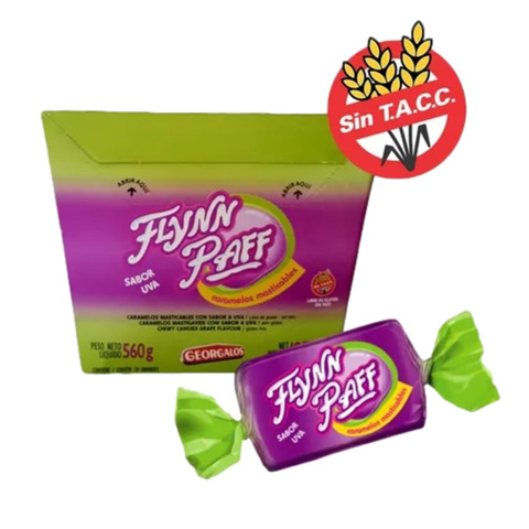 Caramelo masticable sabor uva - Caja x 70 u. - 560 gr. / 19,75 Oz. - Marca: FLYNN PAFF
