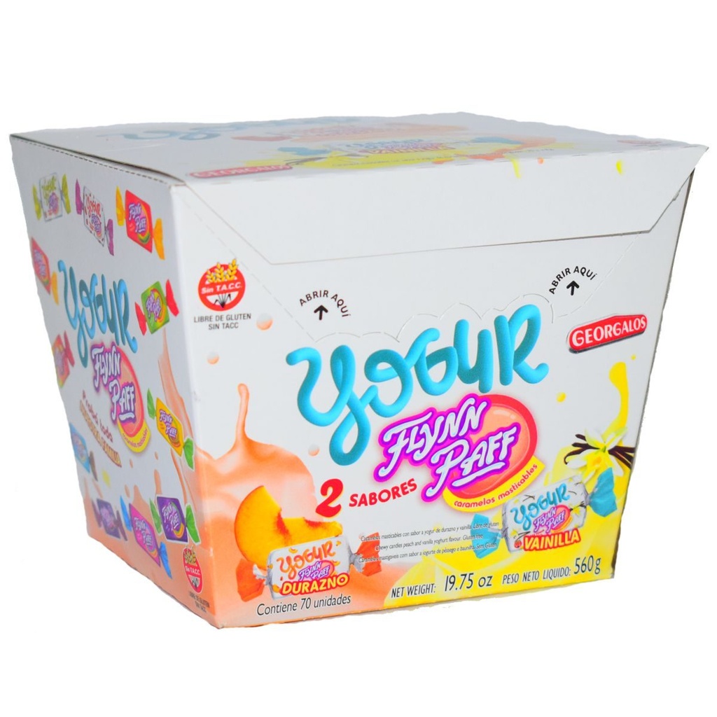 Caramelo masticable mix yogur durazno/vainilla - Caja x 70 u. - 560 gr. / 19,75 Oz. - Marca: FLYNN PAFF