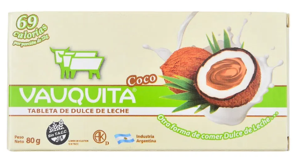 Tabletea de dulce de Leche Con COCO - SIN TACC - 25gr. / 0,88Oz. - Cantidad: 1 u. - Marca: VAUQUITA