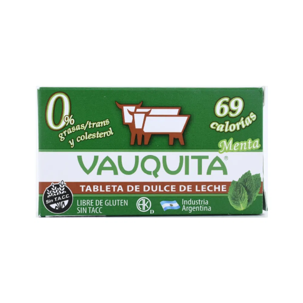 Tableteta de dulce de Leche Con MENTA - 25gr. / 0,88Oz. - Cantidad: 1 u. - Marca: VAUQUITA