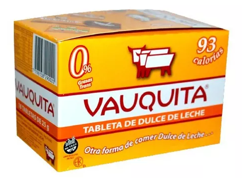 Tableteta de dulce de Leche Clásica - 450gr. / 15,87Oz. - Cantidad: Caja x 18 u. (25 gr. c/u) - Marca: VAUQUITA