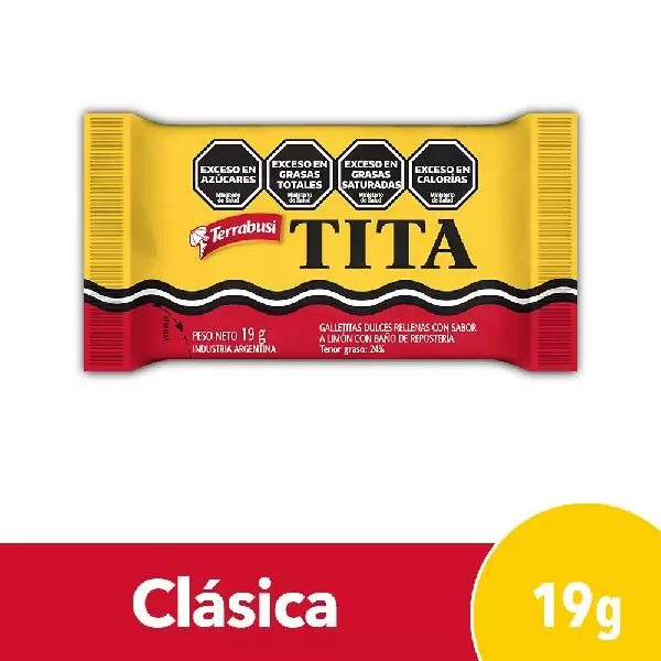 Tita galletita rellena bañada en chocolate - 18gr. / 0,63Oz. - Cantidad: 1 u. - Marca: TERRABUSI