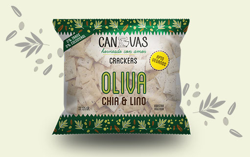 Galletitas tipo crackers con aceite de oliva, semillas de chia y lino - 150gr. / 5,29Oz. - Marca: CANVAS