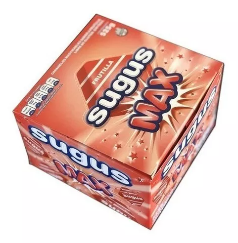 Caramelos masticables SUGUS MAX con sabor a Frutilla - Caja x 70 u. - 525 gr. / 18,52 Oz. - Marca: SUGUS