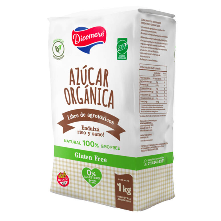 Azucar Orgánica Libre de Agrotóxicos - Paquete - 1 Kg. / 2,2 Lb. - Marca: DICOMERE