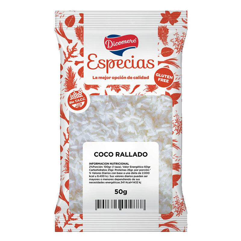Coco Rallado - Paquete - 50 gr. / 1,76 Oz. - Marca: DICOMERE