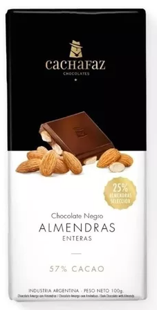 Chocolate Negro 57% Cacao con Almendras - Flowpack - 100 gr. / 3,53 Oz. - Marca: CACHAFAZ