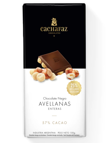 Chocolate Negro 57% Cacao con Avellanas - Flowpack - 100 gr. / 3,53 Oz. - Marca: CACHAFAZ