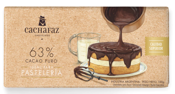 Chocolate para Pastelería 63% Cacao Puro - Flowpack - 100 gr. / 3,53 Oz. - Marca: CACHAFAZ