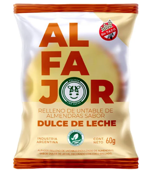 Alfajor Vegano Dulce de Leche - Caja x12 u. - 900 gr. / 31,75 Oz. - Marca: Felices las vacas
