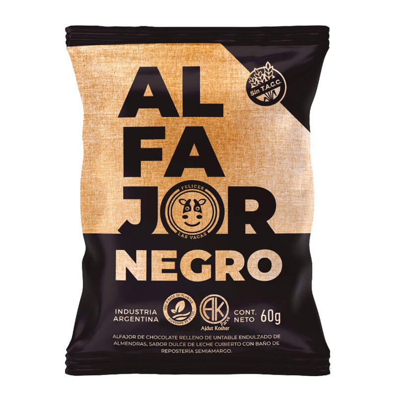 Alfajor Vegano Negro - Caja x12 u. - 720 gr. / 25,4 Oz. - Marca: Felices las vacas