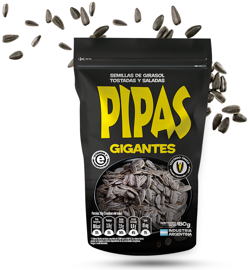 Semillas de girasol tostadas y saladas Gigantes - Doypack - 180 gr. / 6,35 Oz. - Marca: PIPAS