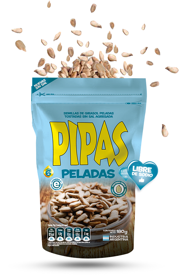 Semillas de girasol peladas sin sal agregada Peladas - Libre de Sodio - Doypack - 180 gr. / 6,35 Oz. - Marca: PIPAS