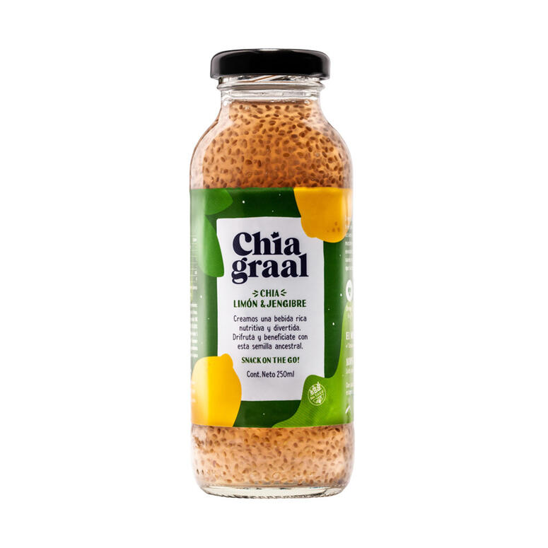 Jugo de frutas con semillas de chia Limon, Jengibre & Chia - Botella - 250 ml. / 8,45 fl Oz. - Marca: Chia Graal