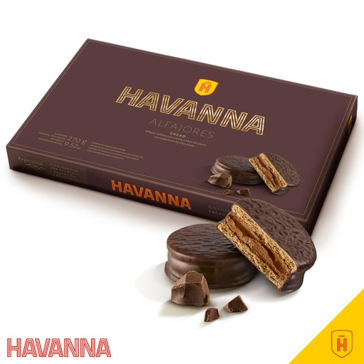 Alfajores relleno con crema de cacao con cobertura de chocolate - Pack x 6 u. - Marca: HAVANNA