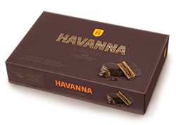 Alfajores relleno con crema a base de cacao con cobertura de chocolate - Pack x 12 u. (La foto es a modo ilustrativo, la caja puede variar sin previo aviso) - Marca: HAVANNA
