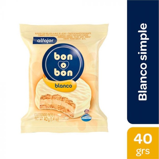 Alfajor blanco  - 40 gr / 1,41 oz. - Marca: BON O BON
