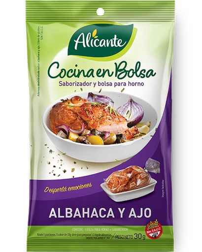 [SPC-061] Cocina en bolsa sabor albahaca y ajo - 30 gr / 1,05 oz. - Marca: ALICANTE