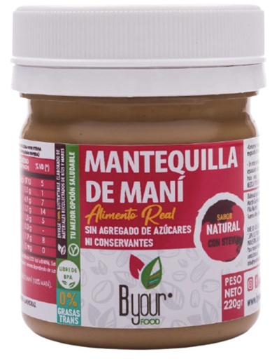 [UNT-020] Mantequilla de maní endulzada con stevia - 220 gr. / 7,7 Oz. - Marca: B Your Food