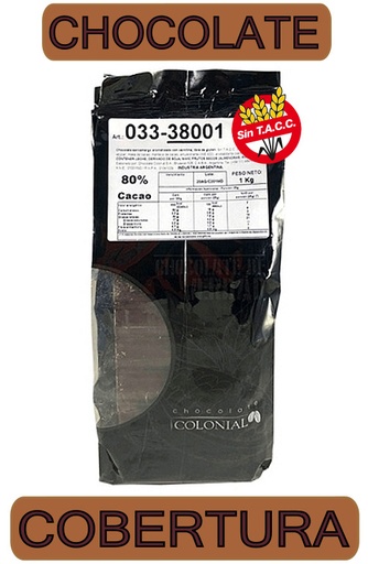 [TDS-01134] Chocolate cobertura semiamargo 80% cacao - 1Kg. / 2,2Lb. - Marca: COLONIAL