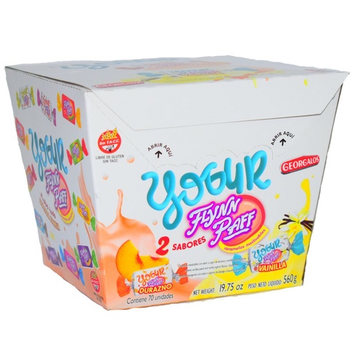 [TDS-01339] Caramelo masticable mix yogur durazno/vainilla - Caja x 70 u. - 560 gr. / 19,75 Oz. - Marca: FLYNN PAFF