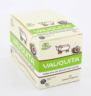 [TDS-01043 -] Tableteta de dulce de Leche Con COCO - SIN TACC - - 450gr. / 15,87Oz. - Cantidad: Caja x 18 u. (25 gr. c/u) - Marca: VAUQUITA