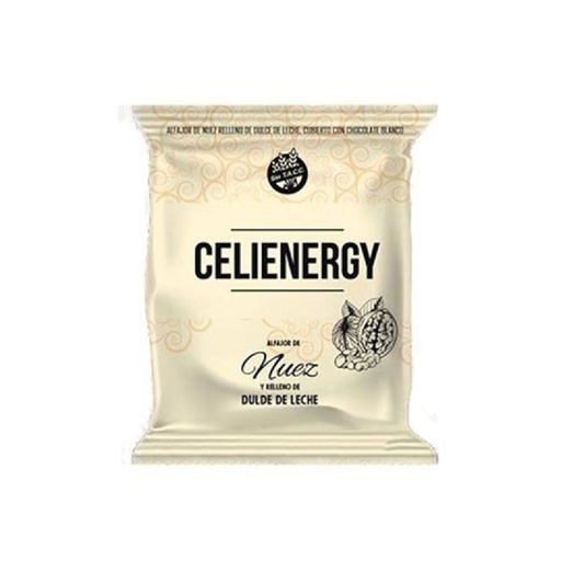 [TDS-01548] Alfajor de Nuez con relleno de dulce de leche cubierto con chocolate blanco - 1,2gr. / 0,04Oz. - Cantidad: Pack x 24 u. (50 gr. c/u) - Marca: CELIENERGY