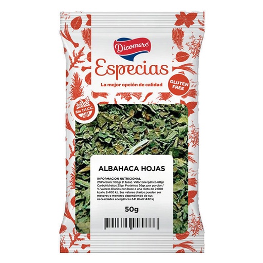 [TDS-01718] Albahaca en Hojas - Paquete - 25 gr. / 0,88 Oz. - Marca: DICOMERE