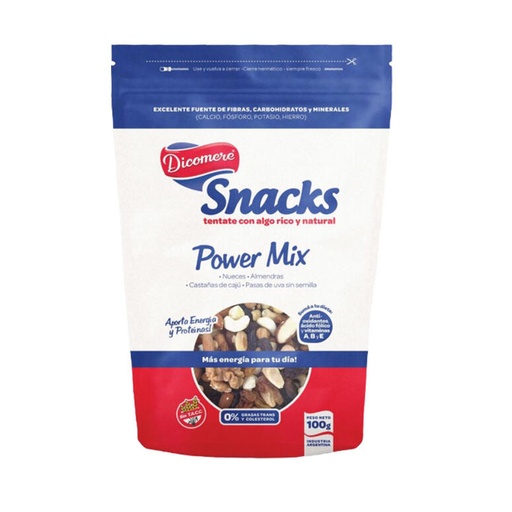 [TDS-01754] Power Mix (Nueces, Almendras, Cajú, Pasas) - Doypack - 200 gr. / 7,05 Oz. - Marca: DICOMERE