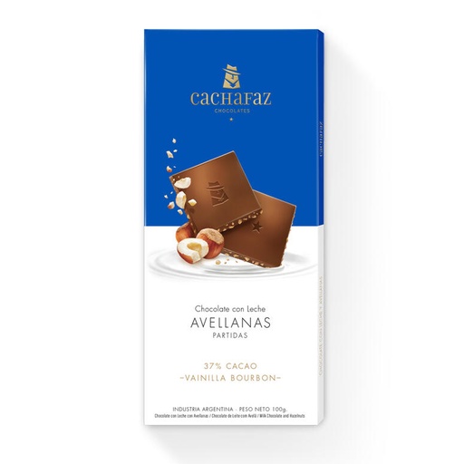 [TDS-01802] Chocolate 37% Cacao con Leche y Avellanas - Flowpack - 100 gr. / 3,53 Oz. - Marca: CACHAFAZ